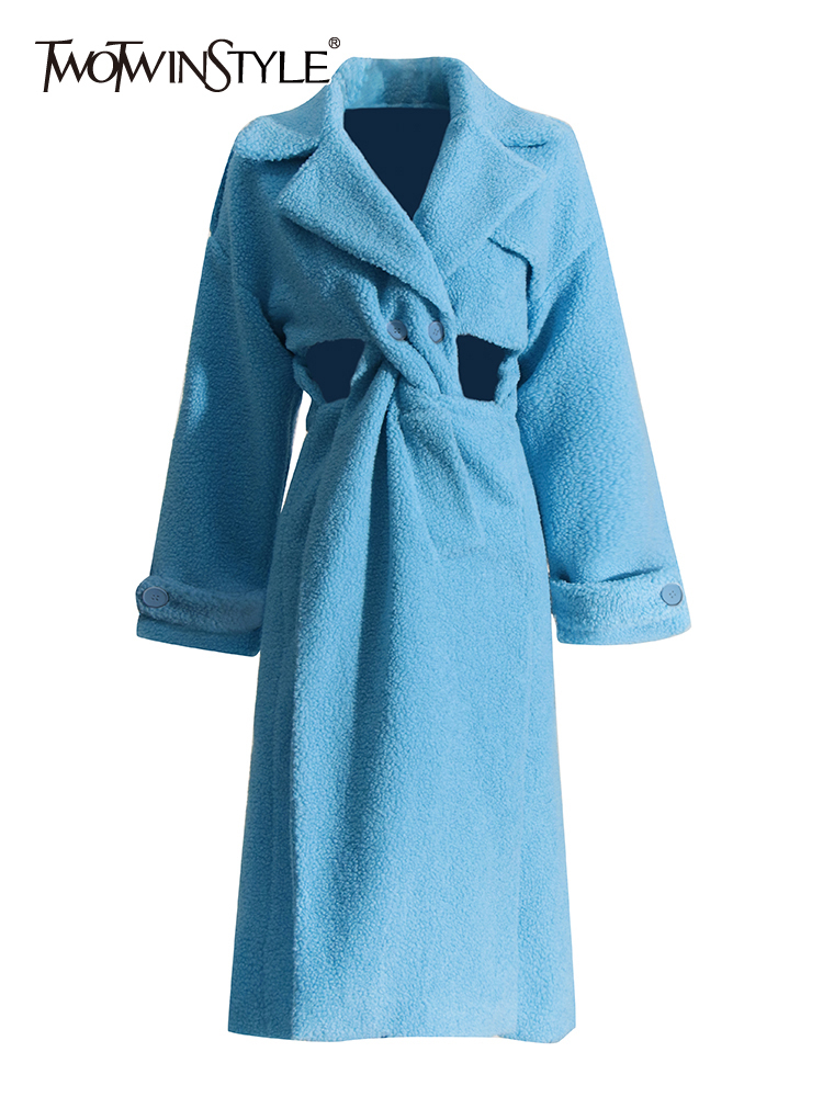 TWOTWINSTYLE For Women Lapel Long Sleeve Spliced Button Chic Coat