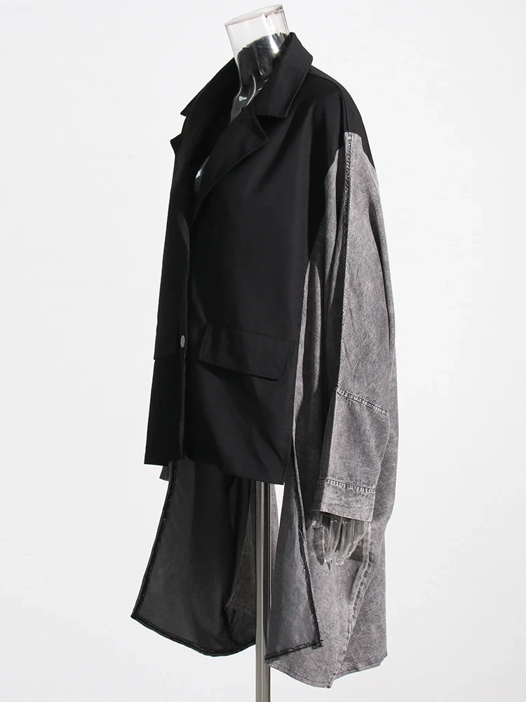 TWOTWINSTYLE Hit Color Jacket For Women Lapel Batwing Sleeve Patchwork Single Breasted Bat Sleeved Loose Jackets Female Autumn