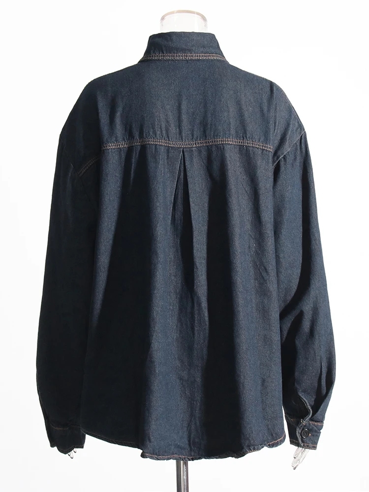 TWOTWINSTYLE Patchwork Belt Jackets For Women Lapel Long Sleeve Spliced