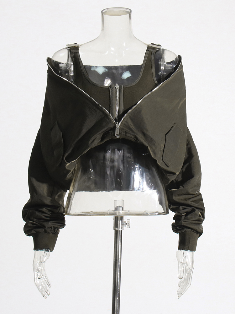 TWOTWINSTYLE For Women Stand Collar Long Sleeve Designer Streetwear Jacket