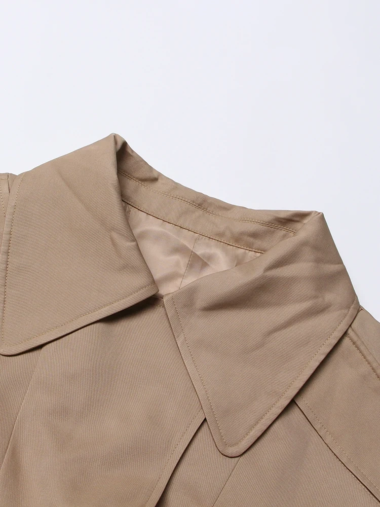 TWOTWINSTYLE Patchwork Cut Out Trench Coat For Women Lapel Long Sleeve High Waist Lace Up Solid Coats Female Clothes Fashion New