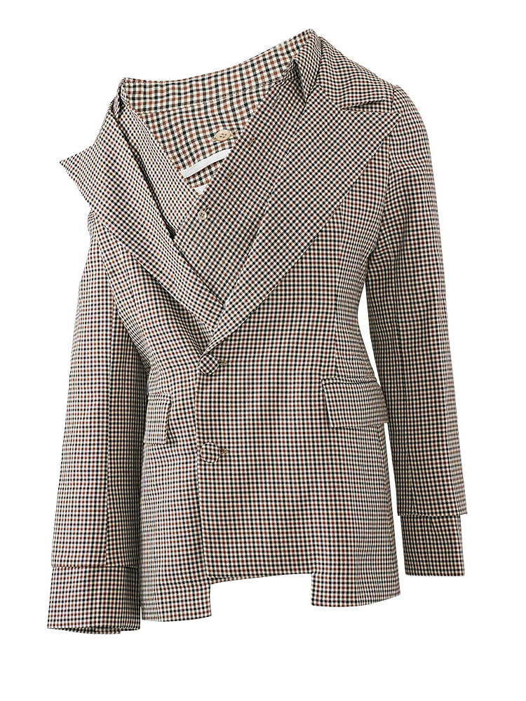 TWOTWINSTYLE Elegant Colorblock Plaid Women Formal Coats