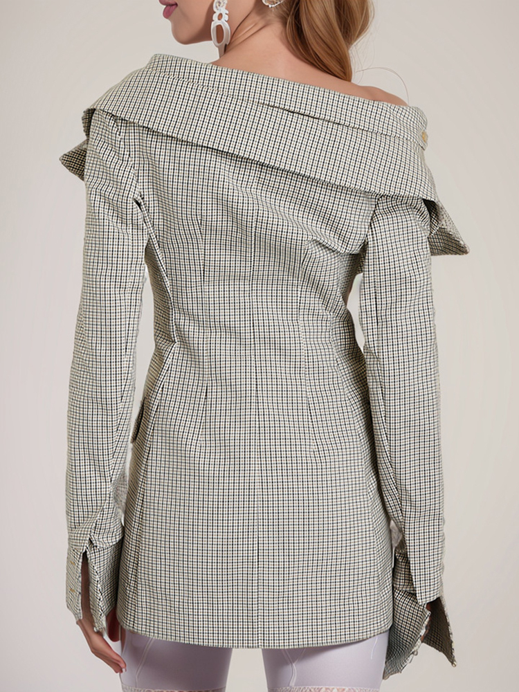 TWOTWINSTYLE Elegant Colorblock Plaid Women Formal Coats