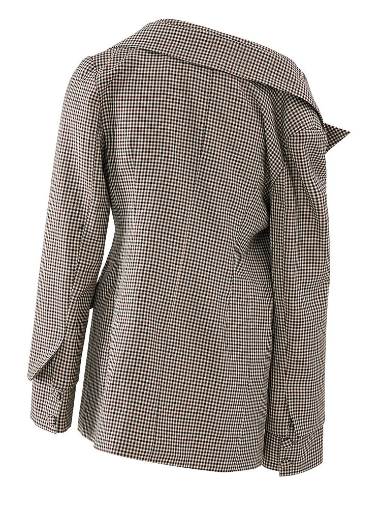 TWOTWINSTYLE Elegant Colorblock Plaid Women Formal Coats