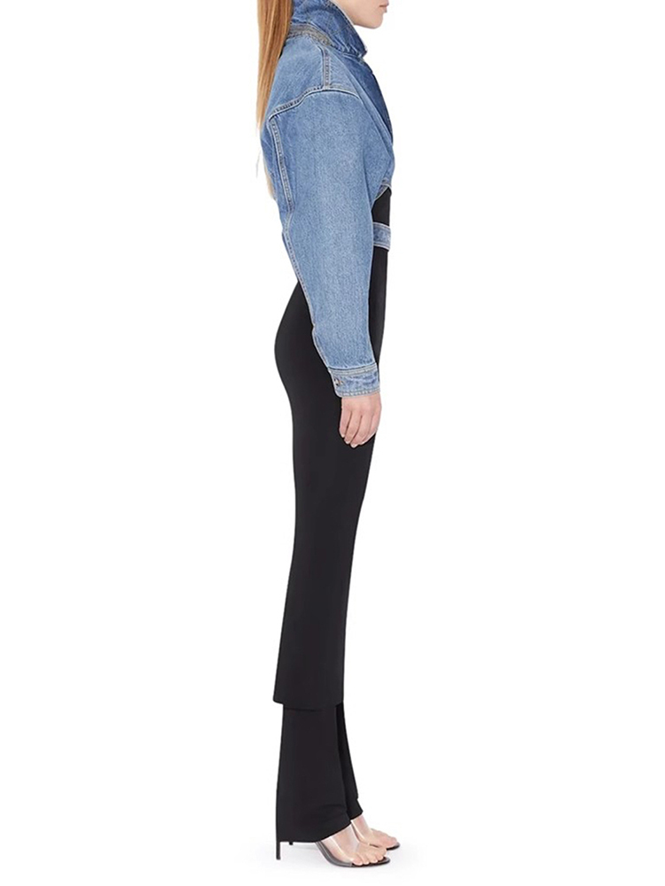 TWOTWINSTYLE Solid Streetwear Spliced Folds Women Denim Coats