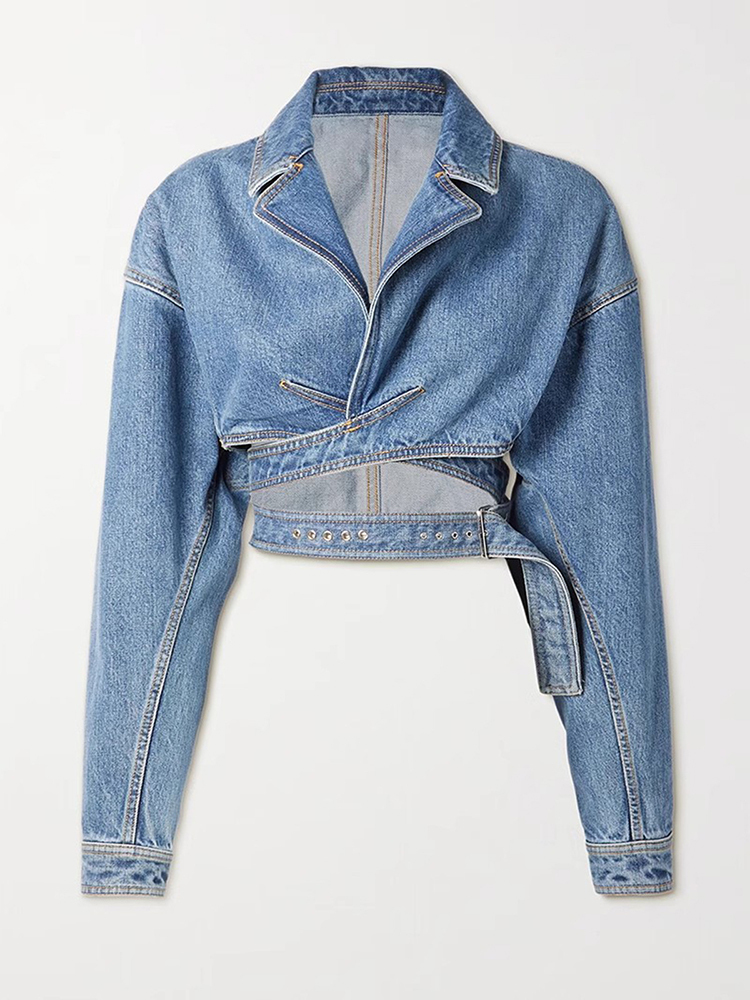TWOTWINSTYLE Solid Streetwear Spliced Folds Women Denim Coats