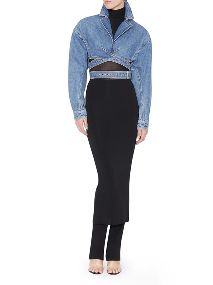 TWOTWINSTYLE Solid Streetwear Spliced Folds Women Denim Coats