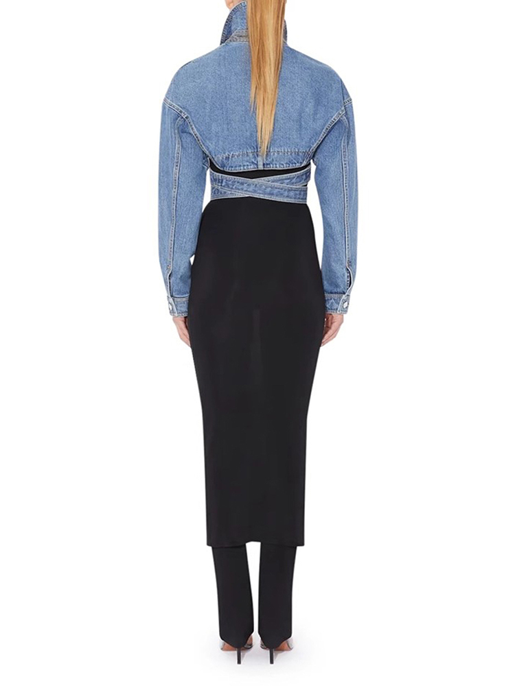 TWOTWINSTYLE Solid Streetwear Spliced Folds Women Denim Coats