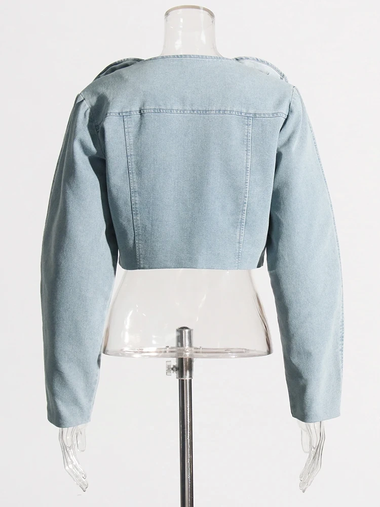 TWOTWINSTYLE Patchwork Floral Jackets For Women Round Neck Long Sleeve Denim Minimalist Jacket Female Fashion Style Clothing New