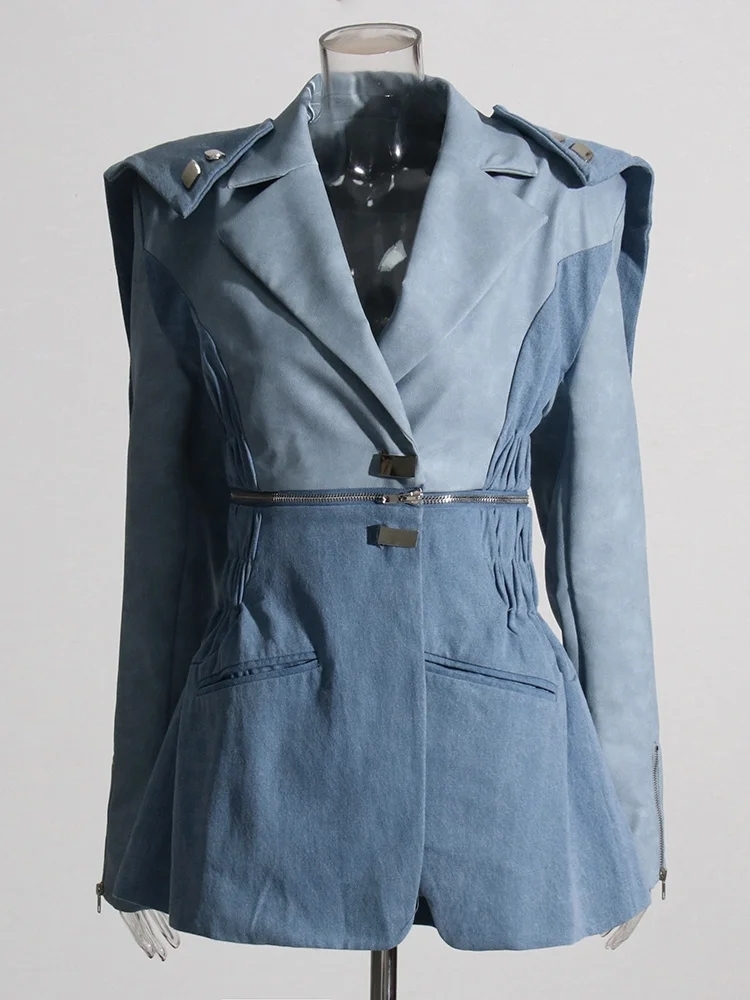 TWOTWINSTYLE For Women Notched Collar Long Sleeve Patchwork Sequined Chic Blazers