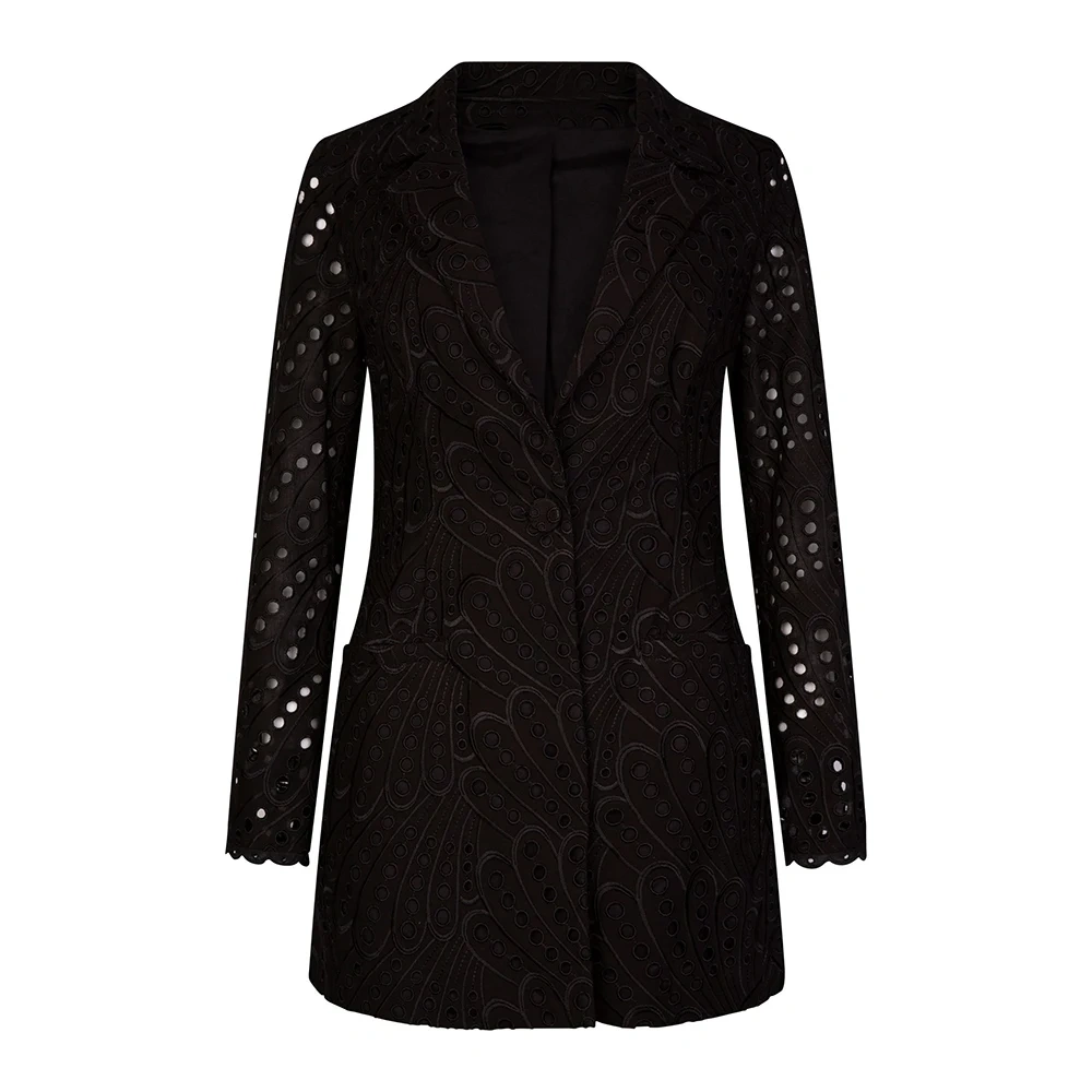 TWOTWINSTYLE Slim Embroidery Blazer For Women Notched Collar Long Sleeve Print Colorblock Cut Out Blazers Female Clothing Autumn