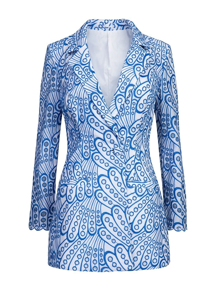 TWOTWINSTYLE Slim Embroidery Blazer For Women Notched Collar Long Sleeve Print Colorblock Cut Out Blazers Female Clothing Autumn