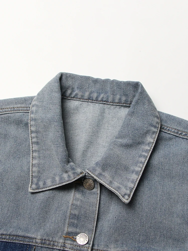 TWOTWINSTYLE Hit Color Denim Waistcoats For Women Lapel Sleeveless Hollow Out Loose Casual Waistcoat Female Fashion Clothing New