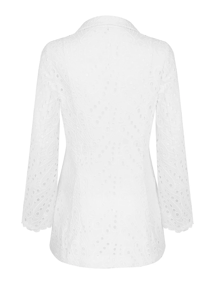 TWOTWINSTYLE Slim Embroidery Blazer For Women Notched Collar Long Sleeve Print Colorblock Cut Out Blazers Female Clothing Autumn