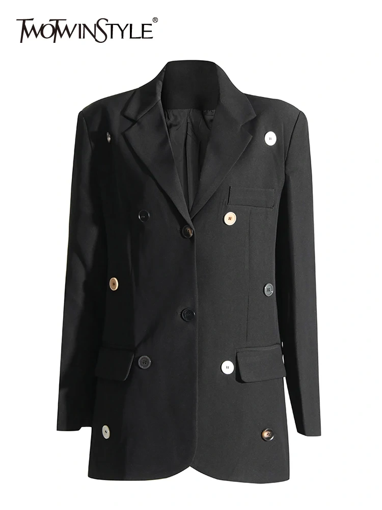 TWOTWINSTYLE Slim Temperament Blazers For Women Notched Collar Long Sleeve Patchwork Button Autumn Blazer Female Fashion Clothes