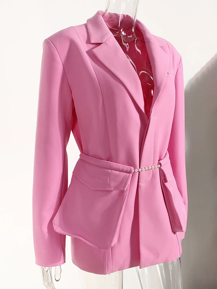 TWOTWINSTYLE Patchwork Pearls Blazers For Women Notched Collar Long Sleeve Slim Autumn Blazer Female Fashion Clothing 20023 New