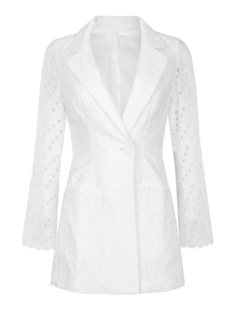 TWOTWINSTYLE Slim Embroidery Blazer For Women Notched Collar Long Sleeve Print Colorblock Cut Out Blazers Female Clothing Autumn