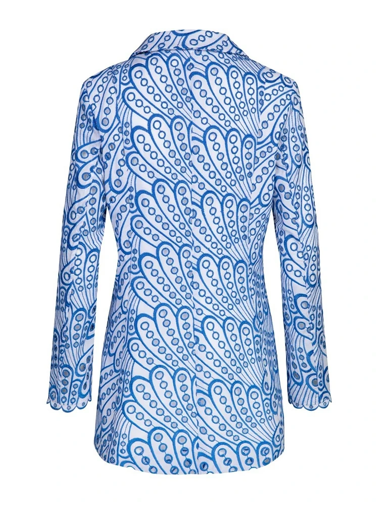 TWOTWINSTYLE Slim Embroidery Blazer For Women Notched Collar Long Sleeve Print Colorblock Cut Out Blazers Female Clothing Autumn