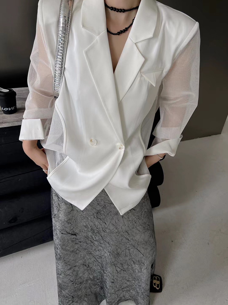 TWOTWINSTYLE Solid Elegant Patchwork Mesh Women Formal Blazers