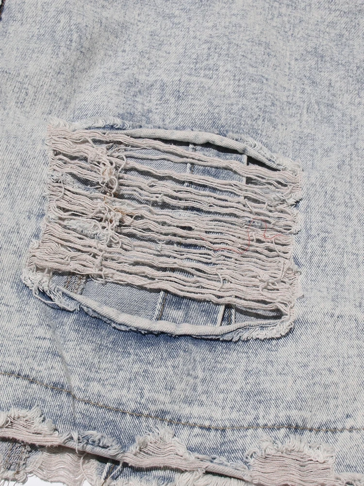 TWOTWINSTYLE Streetwear Patchwork Button Hole Jacket For Women Lapel Long Sleeve Spliced Pocket Designer Denim Coats Female New