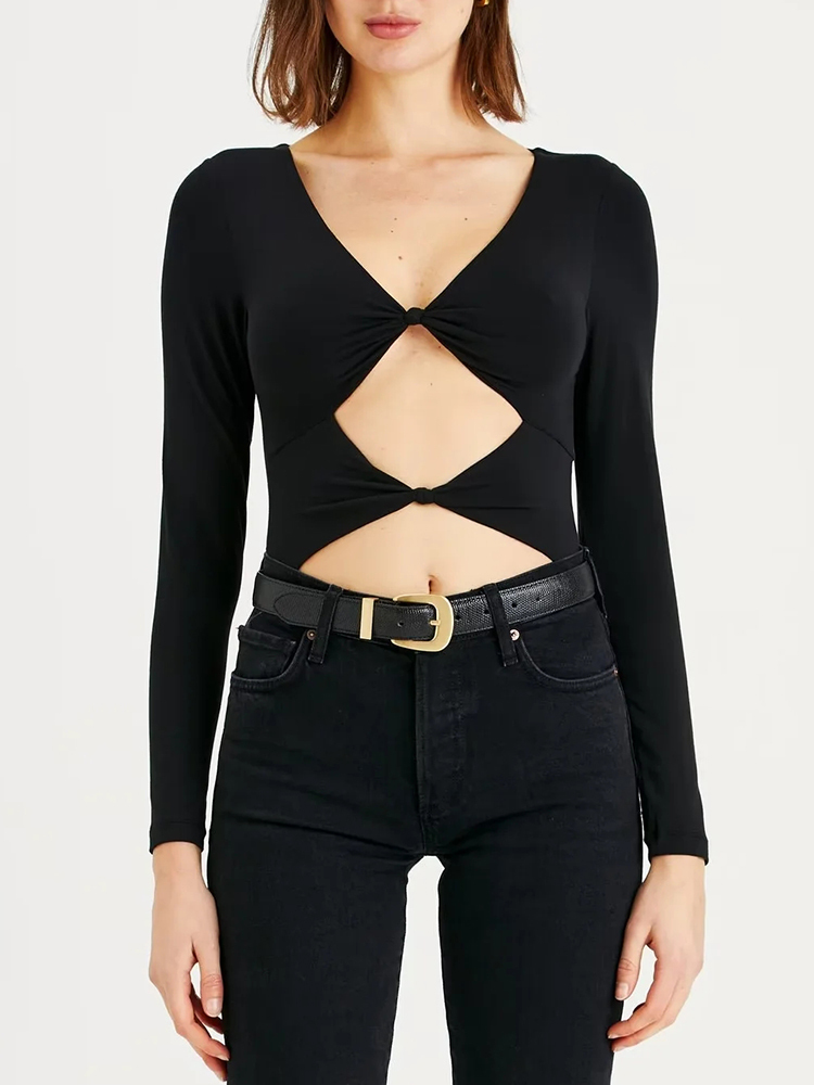 TWOTWINSTYLE Solid Sexy Hollow Out V Neck Women Designer Jumpsuits