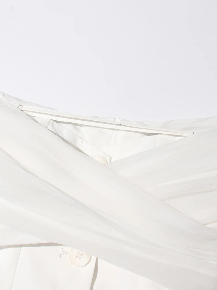 TWOTWINSTYLE Solid Sexy Patchwork Mesh Blazer For Women Slash Neck Long Sleeve Spliced Button Temperament Blazers Female Style