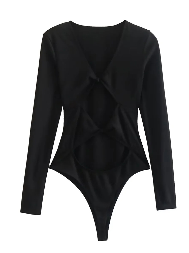 TWOTWINSTYLE Solid Sexy Hollow Out V Neck Women Designer Jumpsuits