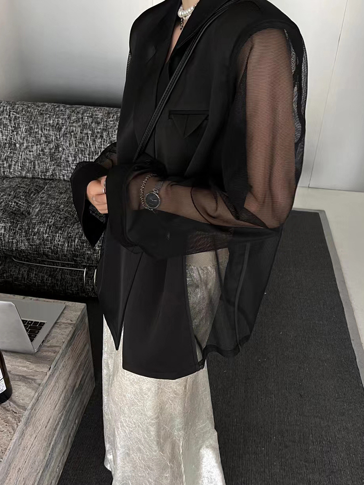 TWOTWINSTYLE Solid Elegant Patchwork Mesh Women Formal Blazers