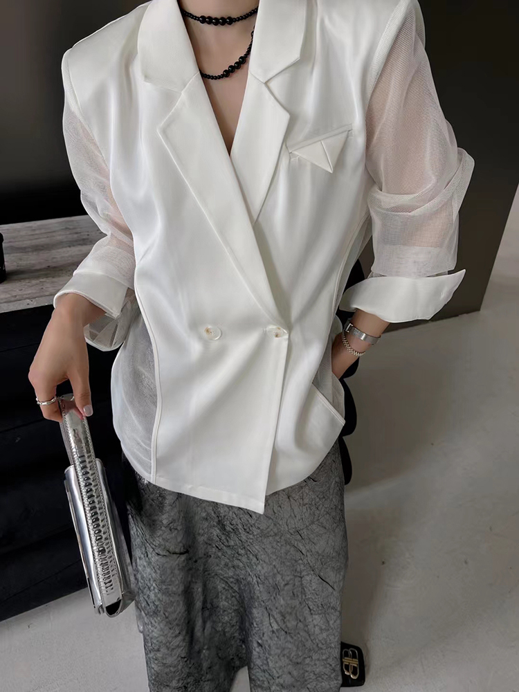 TWOTWINSTYLE Solid Elegant Patchwork Mesh Women Formal Blazers