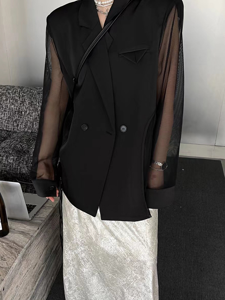 TWOTWINSTYLE Solid Elegant Patchwork Mesh Women Formal Blazers