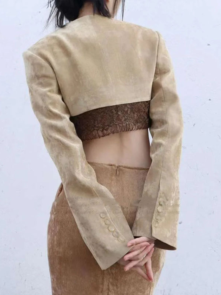 TWOTWINSTYLE Solid Temperament Patchwork Lace Women Elegant Coats