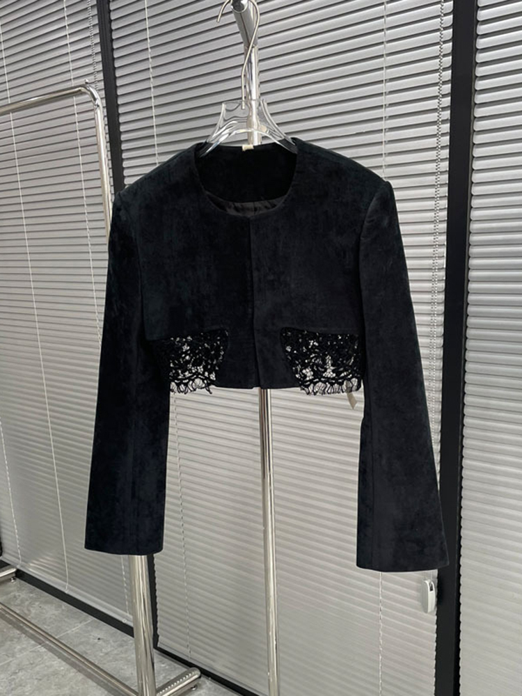 TWOTWINSTYLE Solid Temperament Patchwork Lace Women Elegant Coats