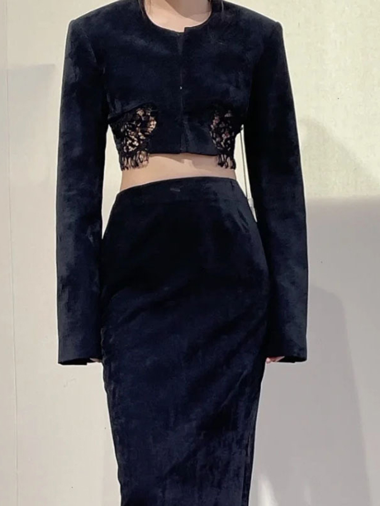 TWOTWINSTYLE Solid Temperament Patchwork Lace Women Elegant Coats