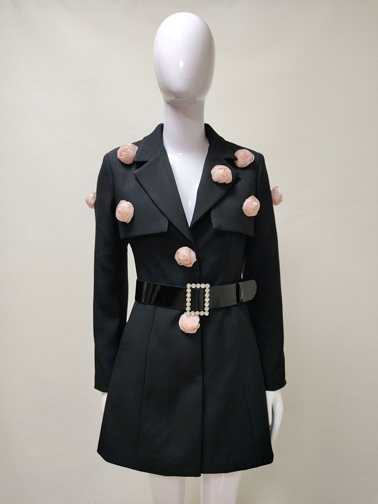 TWOTWINSTYLE Designer Colorblock Spliced Appliques Women Chic Blazers