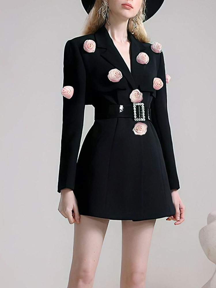 TWOTWINSTYLE Designer Colorblock Spliced Appliques Women Chic Blazers