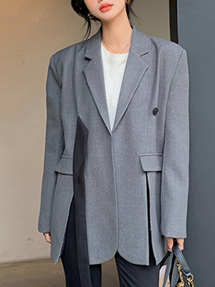 TWOTWINSTYLE Solid Temperament Spliced Button Women Loose Blazers