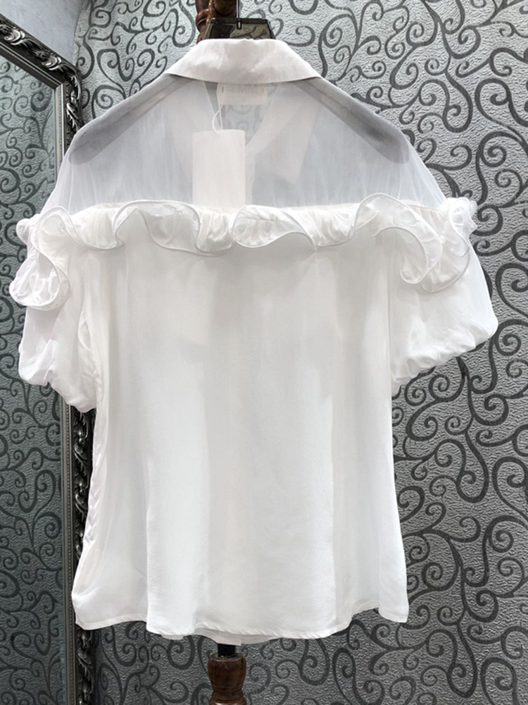 TWOTWINSTYLE Solid Elegant Spliced Appliques Women Chic Shirts