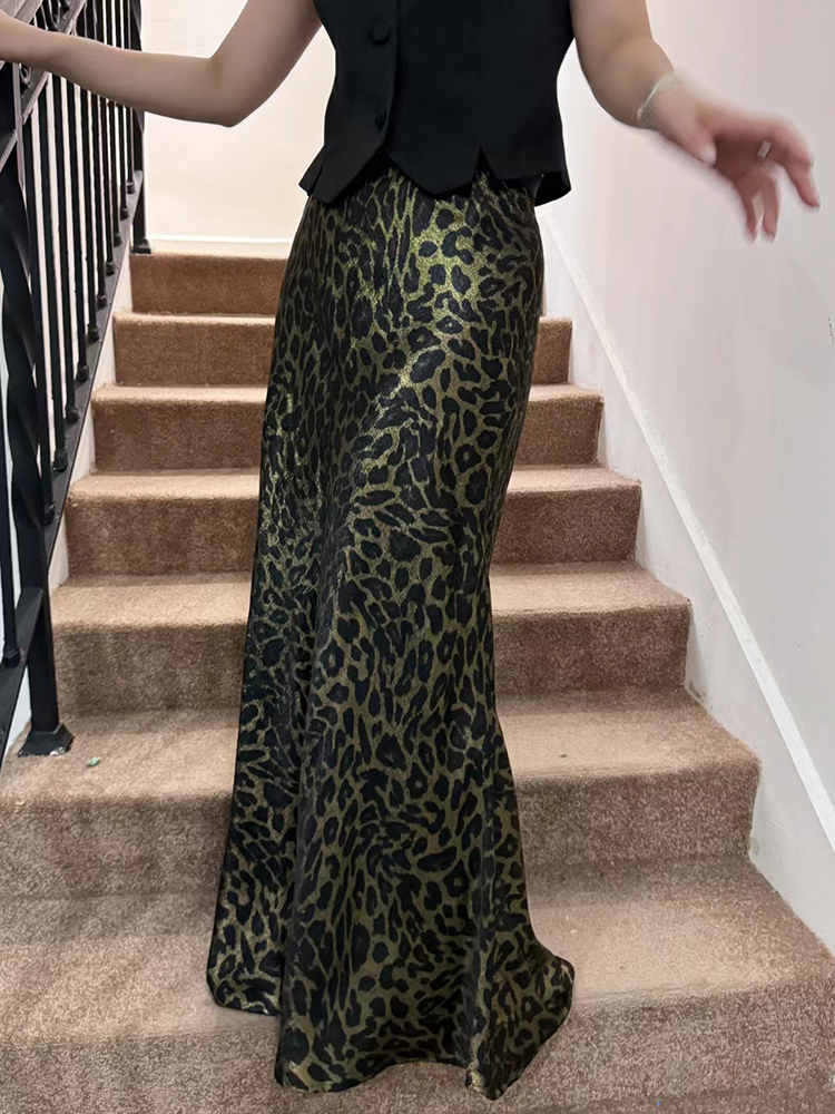 TWOTWINSTYLE Colorblock Temperament Leopard Print Women Chic Skirts