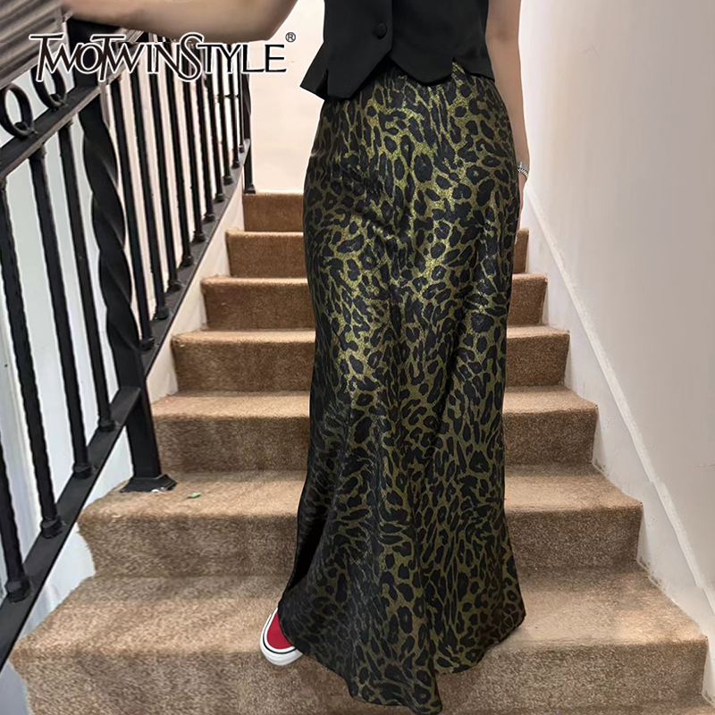 TWOTWINSTYLE Colorblock Temperament Leopard Print Women Chic Skirts