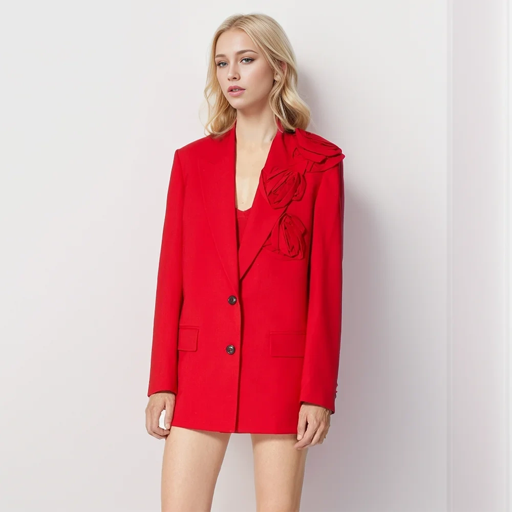 TWOTWINSTYLE Patchwork Appliques Blazer For Women Notched Collar Long Sleeve Spliced Pocket Temperament Blazers Female Fashion