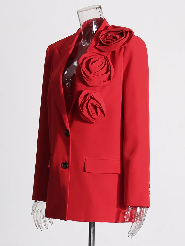 TWOTWINSTYLE Patchwork Appliques Blazer For Women Notched Collar Long Sleeve Spliced Pocket Temperament Blazers Female Fashion