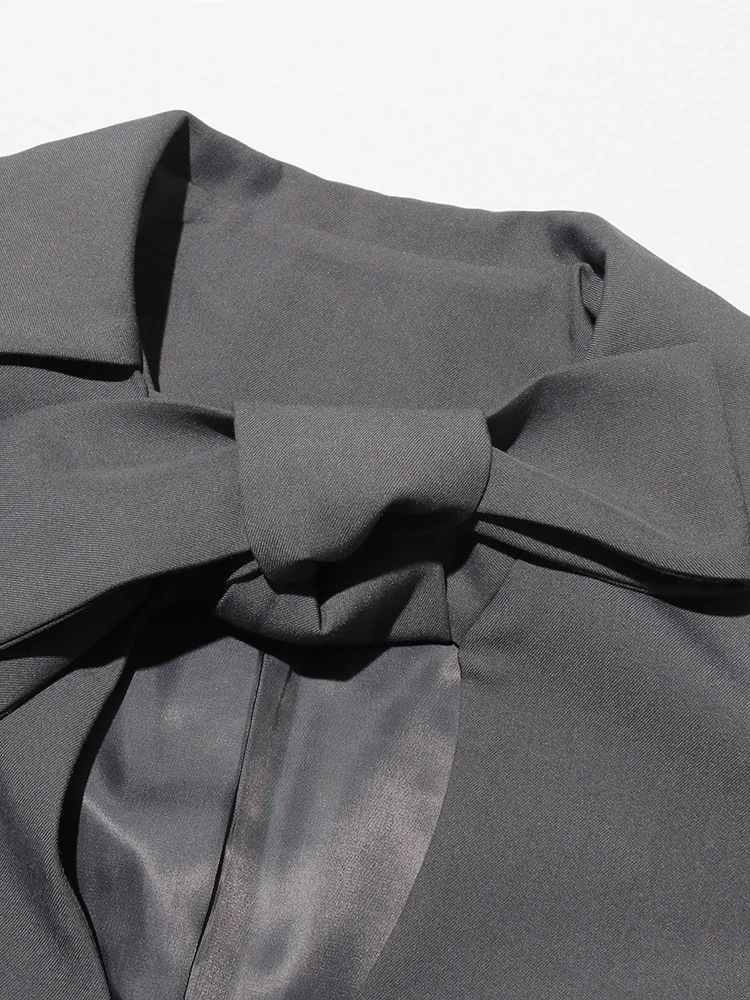 TWOTWINSTYLE Solid Patchwork Lace Up Blazer For Women V Neck Long Sleeve Tunic Spliced Single Breasted Casual Blazers Female New