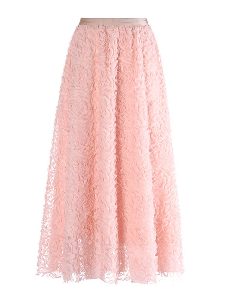 TWOTWINSTYLE Solid Elegant Spliced Folds Women Mesh Skirts