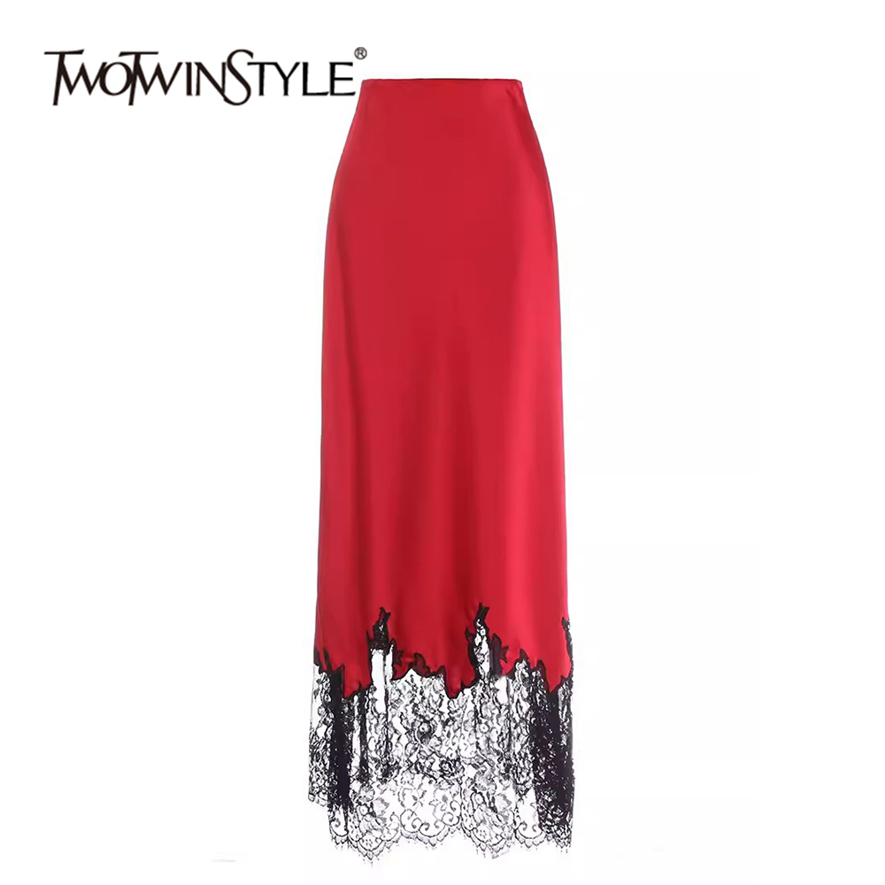 TWOTWINSTYLE Casual Colorblock Spliced Lace Women Chic Skirts