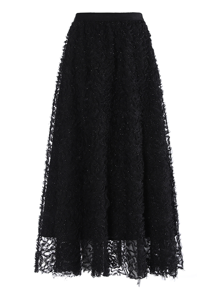 TWOTWINSTYLE Solid Elegant Spliced Folds Women Mesh Skirts