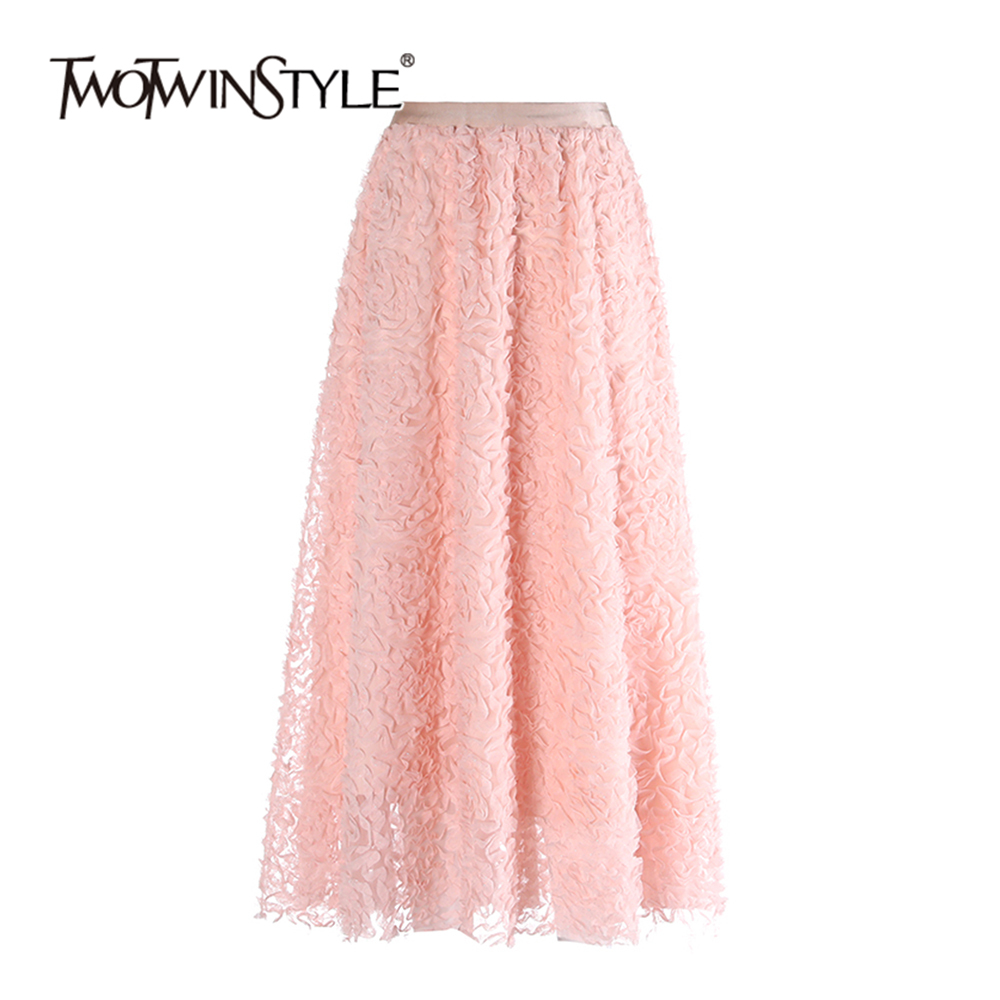 TWOTWINSTYLE Solid Elegant Spliced Folds Women Mesh Skirts