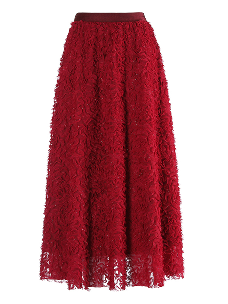 TWOTWINSTYLE Solid Elegant Spliced Folds Women Mesh Skirts