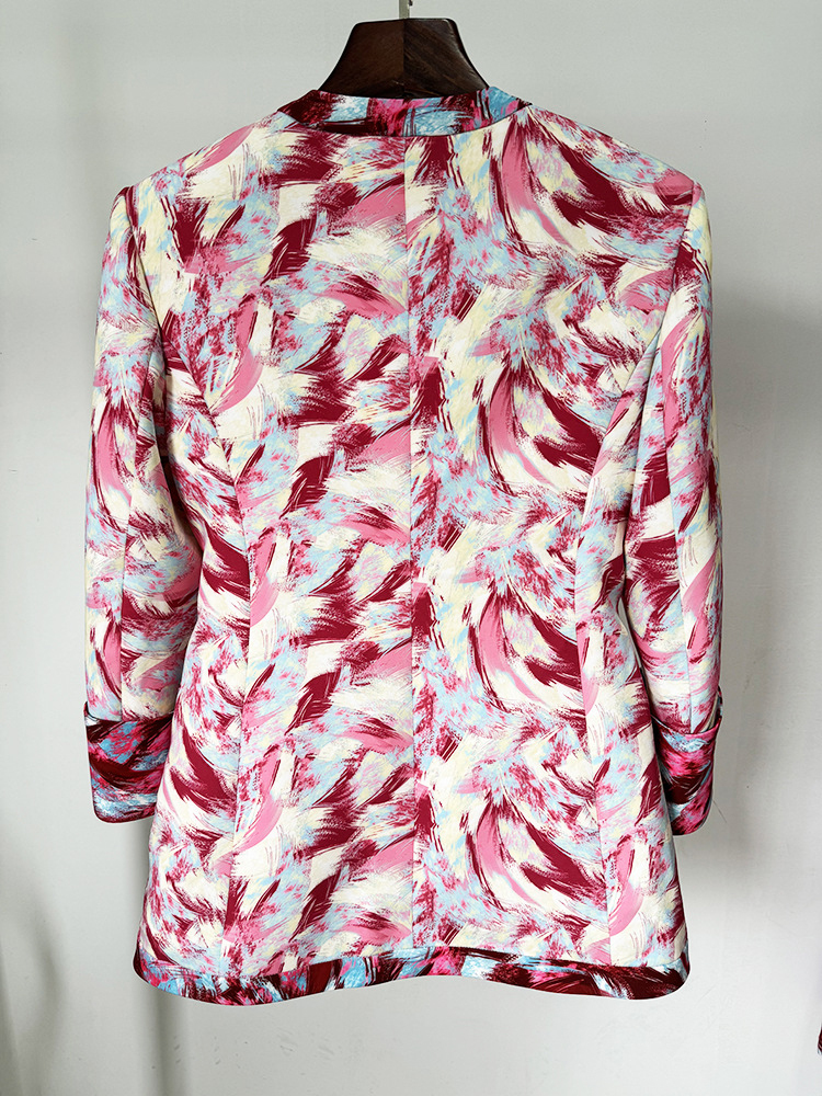 TWOTWINSTYLE Formal Colorblock Printing Women Chic Blazers