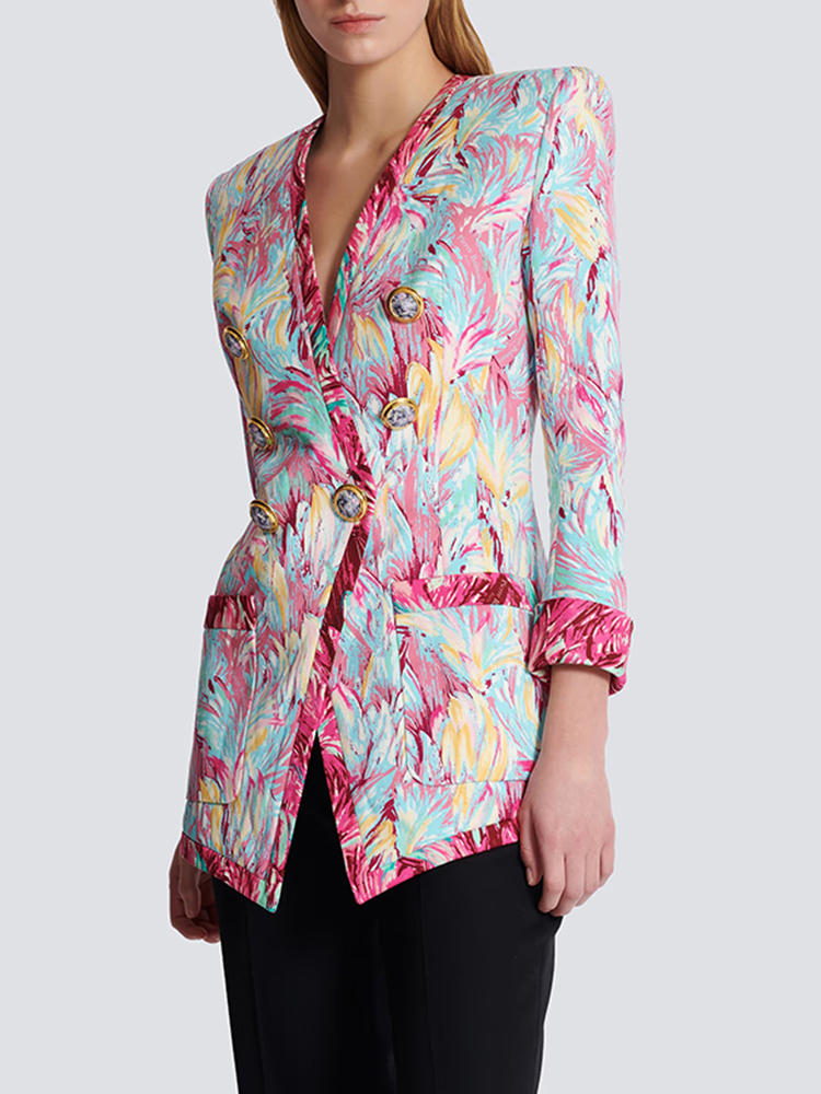 TWOTWINSTYLE Formal Colorblock Printing Women Chic Blazers