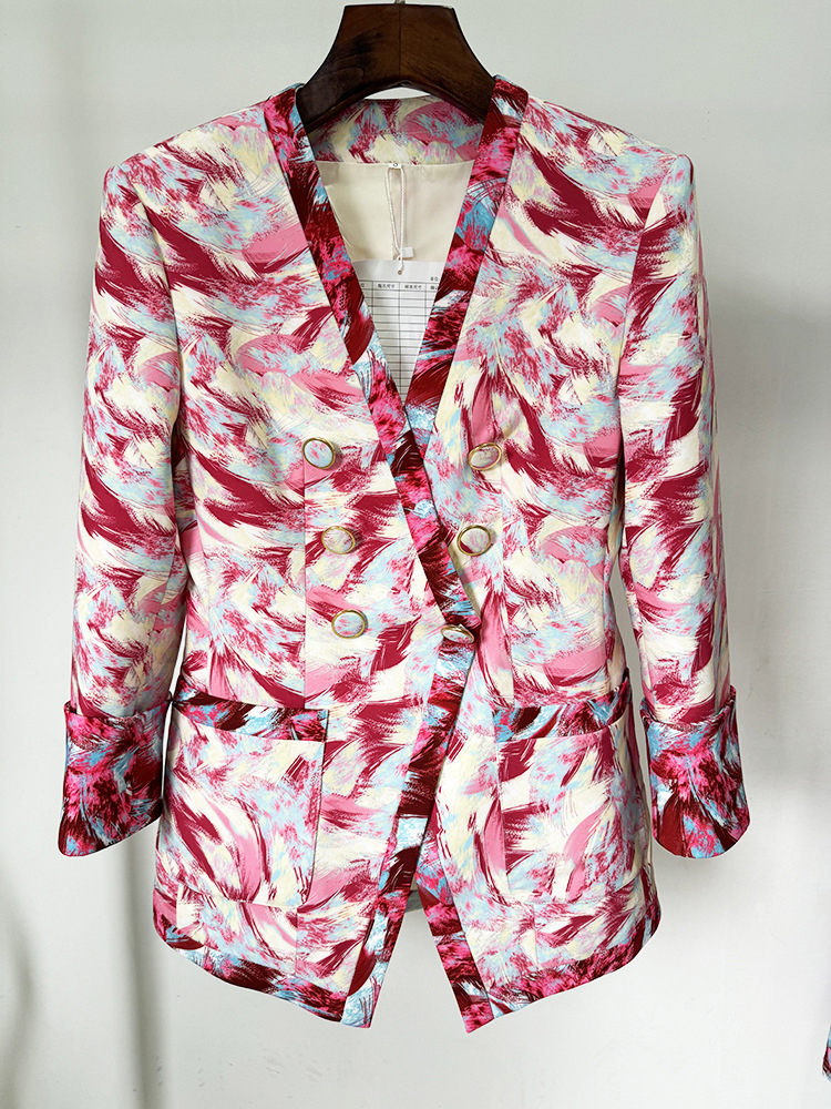 TWOTWINSTYLE Formal Colorblock Printing Women Chic Blazers